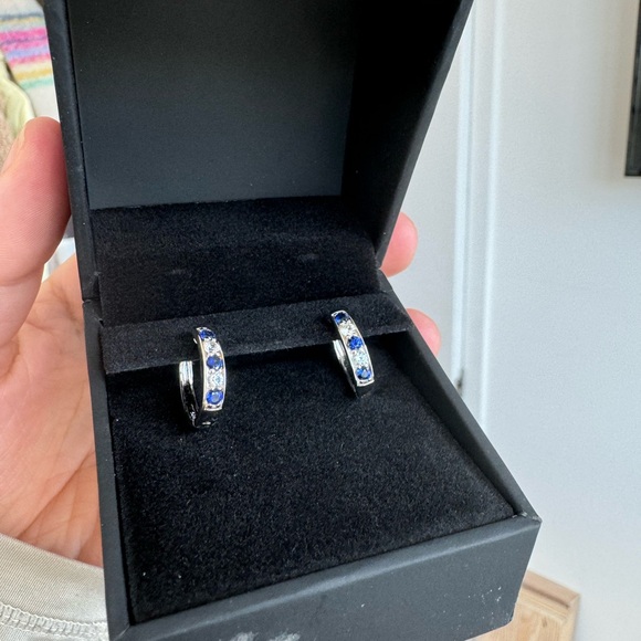 Kay Jewelers Sapphire Silver Hoop Earrings - Picture 4 of 6